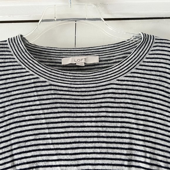 EUC - Loft Black & White Striped Sweater w/Tie Cuffs - Wool - M - Picture 3 of 5